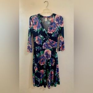 RAINBOW Women Flower Print 3/4Sleeve Dress L